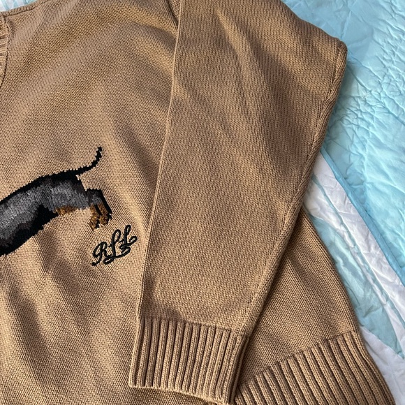 Ralph Lauren Tan Sweater with Dachshund Design. Size XL - Picture 2 of 7